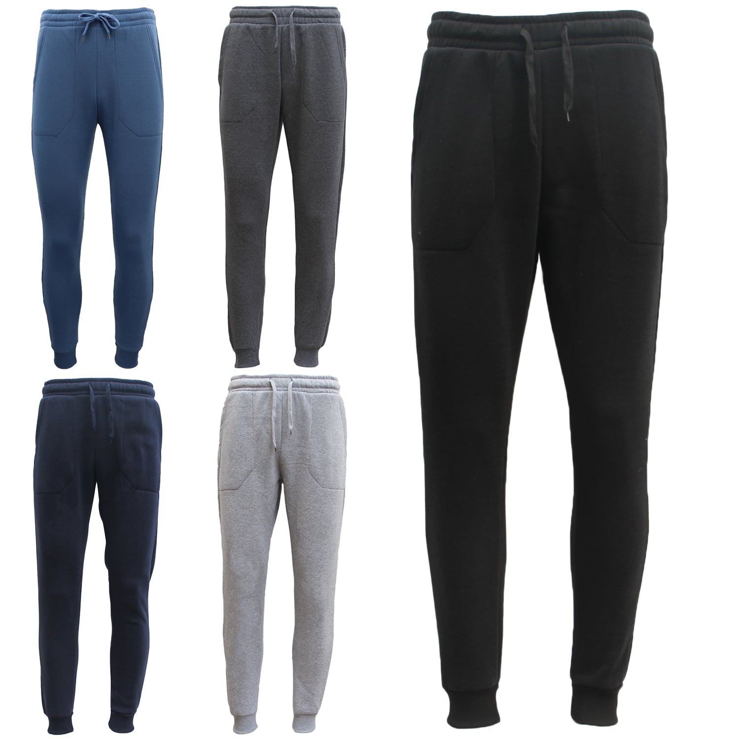 Mens Unisex Fleece Lined Sweat Track Pants Suit Casual Trackies Slim Cuff XS-6XL, Navy, L
