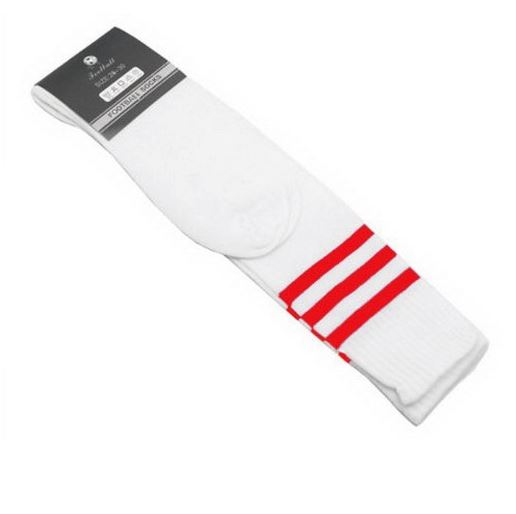 Mens Womens Sports Breathable Tube Long High Socks Knee Warm Casual Footy Soccer, White w Red Stripes V474-218667