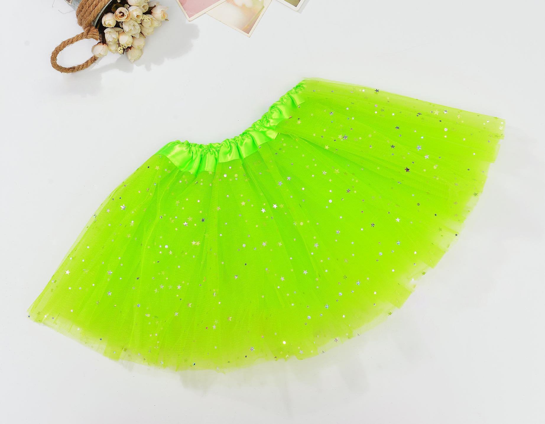 Sequin Tulle Tutu Skirt Ballet Kids Princess Dressup Party Baby Girls Dance Wear, Neon Green, Kids V474-226080