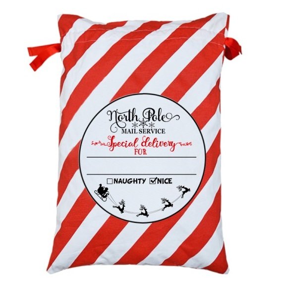 Large Christmas XMAS Hessian Santa Sack Stocking Bag Reindeer Children Gifts Bag, North Pole Mail Service V474-226925