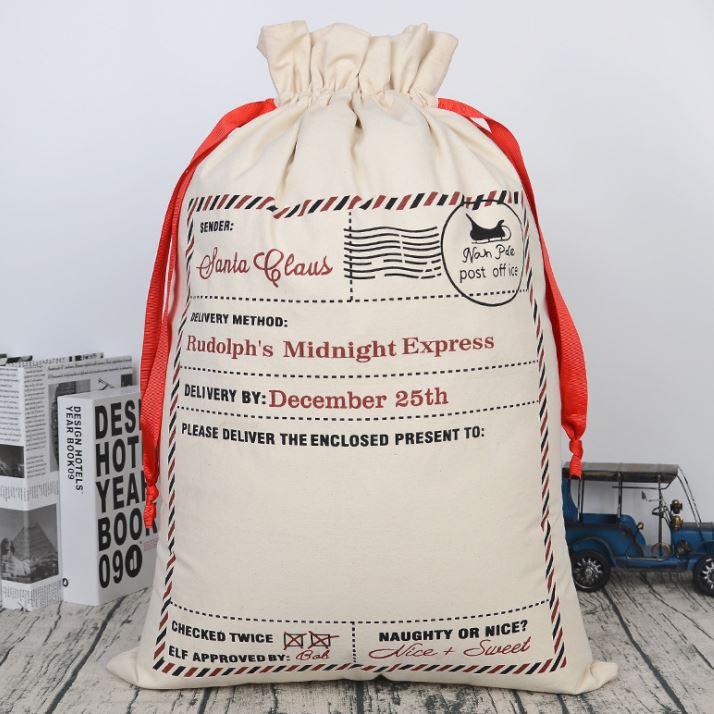 Large Christmas XMAS Hessian Santa Sack Stocking Bag Reindeer Children Gifts Bag, Cream - Santa Mail V474-226931