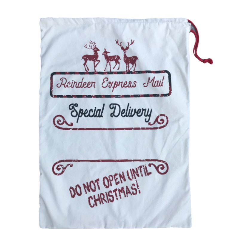 50x70cm Canvas Hessian Christmas Santa Sack Xmas Stocking Reindeer Kids Gift Bag, Cream - Reindeer Express V474-226933