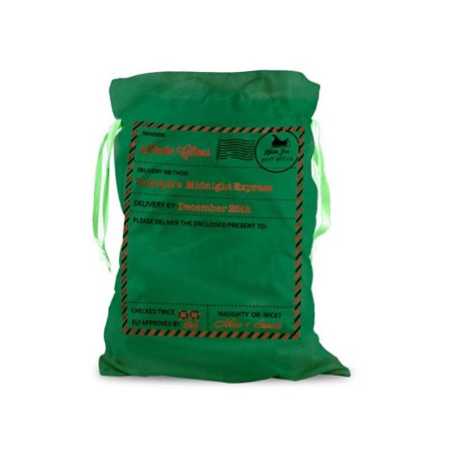 50x70cm Canvas Hessian Christmas Santa Sack Xmas Stocking Reindeer Kids Gift Bag, Green - Santa Mail V474-226939