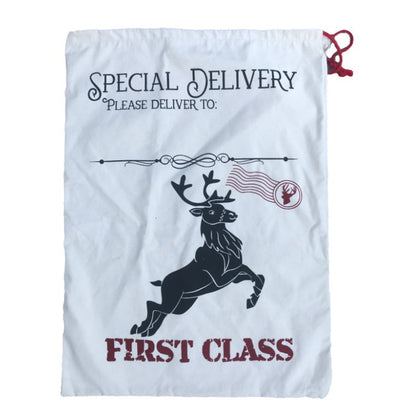 Large Christmas XMAS Hessian Santa Sack Stocking Bag Reindeer Children Gifts Bag, Cream - Reindeer First Class V474-226943