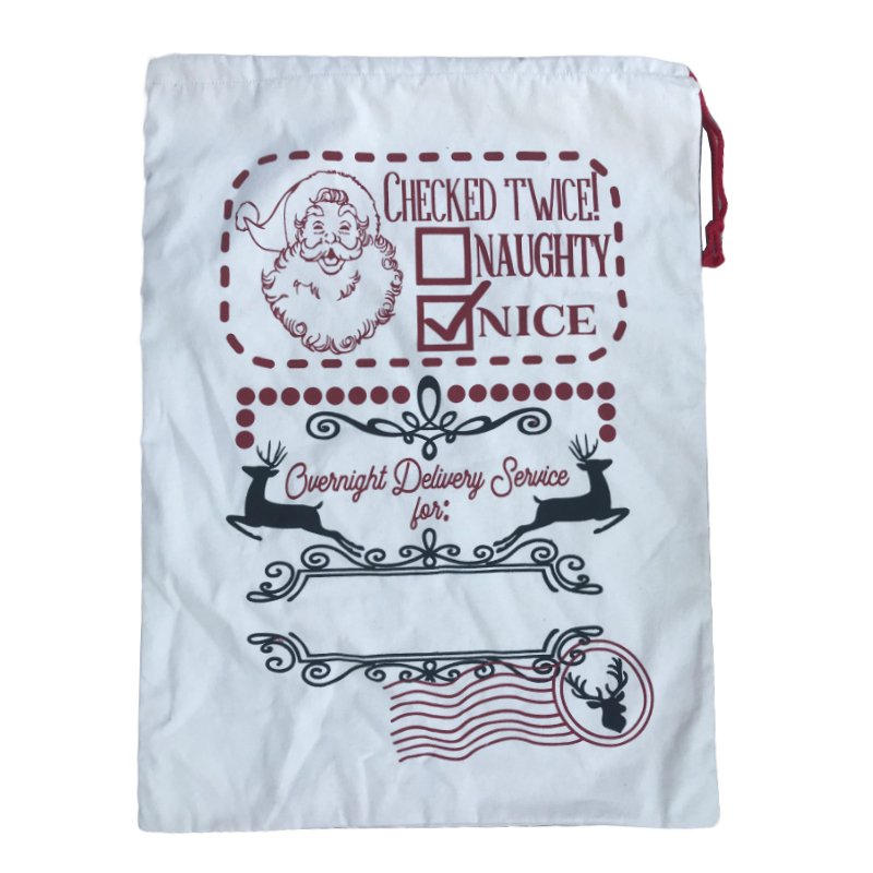 50x70cm Canvas Hessian Christmas Santa Sack Xmas Stocking Reindeer Kids Gift Bag, Cream - Santa Head V474-226948
