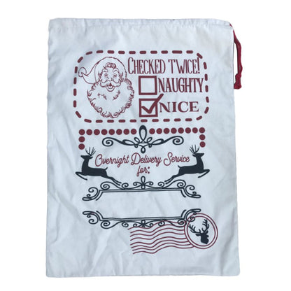 50x70cm Canvas Hessian Christmas Santa Sack Xmas Stocking Reindeer Kids Gift Bag, Cream - Santa Head V474-226948