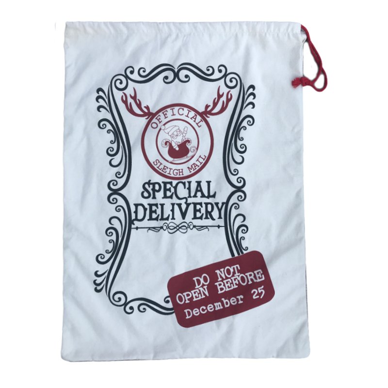 Large Christmas XMAS Hessian Santa Sack Stocking Bag Reindeer Children Gifts Bag, Cream - Sleigh Mail V474-226951