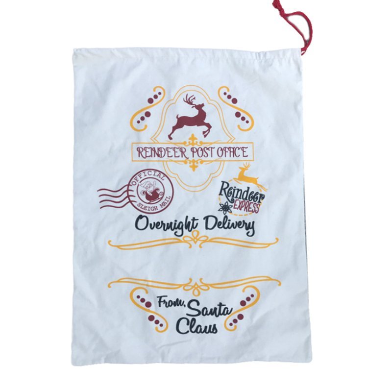 50x70cm Canvas Hessian Christmas Santa Sack Xmas Stocking Reindeer Kids Gift Bag, Cream - Sleigh Mail (2) V474-226954
