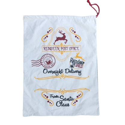 50x70cm Canvas Hessian Christmas Santa Sack Xmas Stocking Reindeer Kids Gift Bag, Cream - Sleigh Mail (2) V474-226954