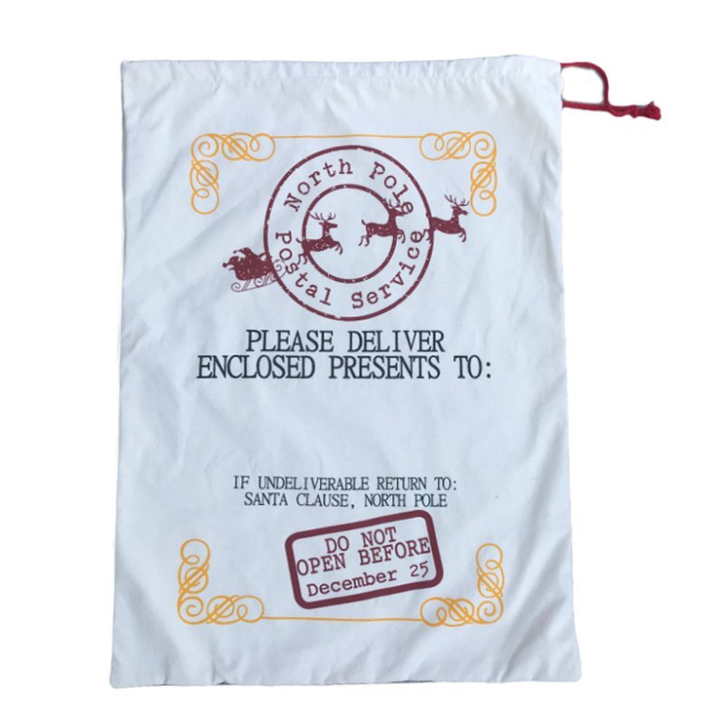 Large Christmas XMAS Hessian Santa Sack Stocking Bag Reindeer Children Gifts Bag, Cream - North Pole Postal V474-226959