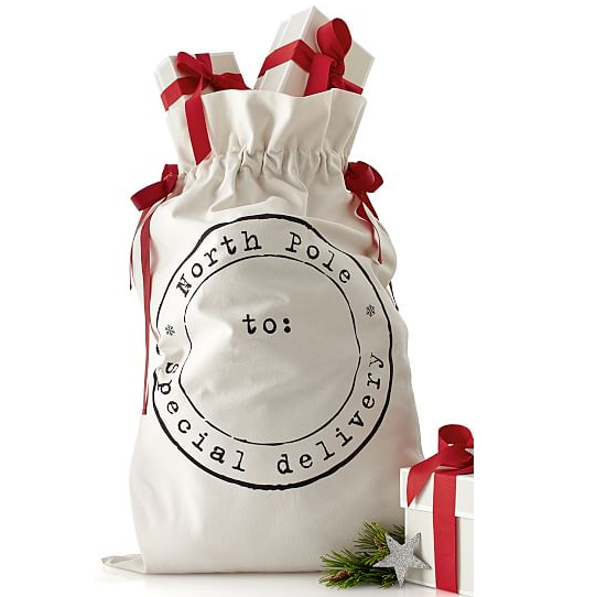 50x70cm Canvas Hessian Christmas Santa Sack Xmas Stocking Reindeer Kids Gift Bag, Cream - North Pole Postal V474-226963