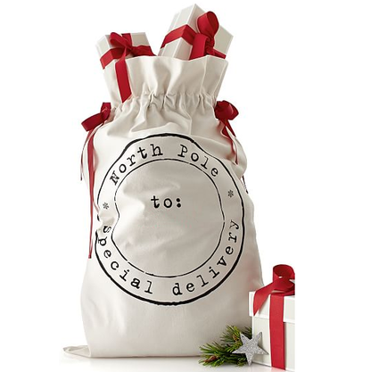 Large Christmas XMAS Hessian Santa Sack Stocking Bag Reindeer Children Gifts Bag, Cream - North Pole Postal V474-226967
