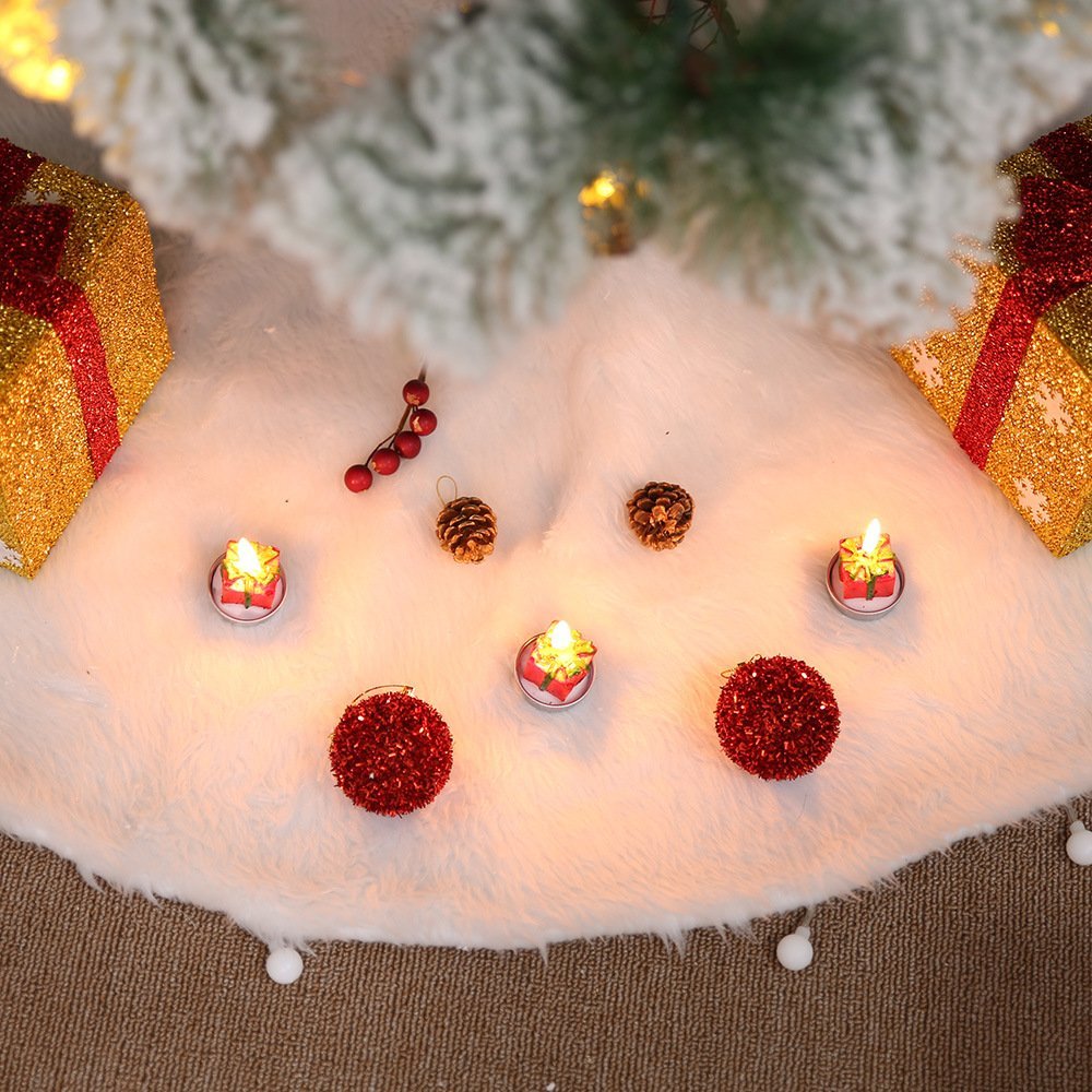 60/78/90/122cm Christmas Snow Plush Tree Skirt Xmas Base Floor Mat Cover Decor, 78cm (30.7") V474-227369