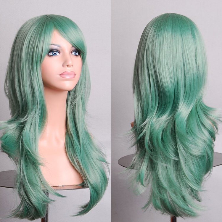 70cm Wavy Curly Sleek Full Hair Lady Wigs w Side Bangs Cosplay Costume Womens, Jade V474-231293
