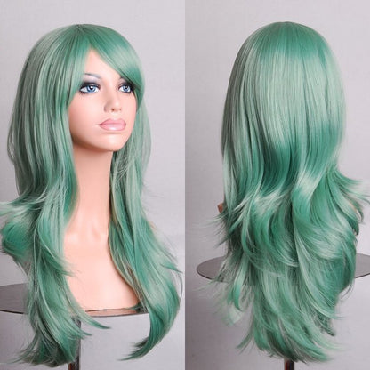 70cm Wavy Curly Sleek Full Hair Lady Wigs w Side Bangs Cosplay Costume Womens, Jade V474-231293