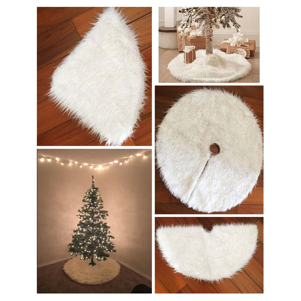 60/78/90/122cm Christmas Snow Plush Tree Skirt Xmas Base Floor Mat Cover Decor, 150cm (59") V474-231374