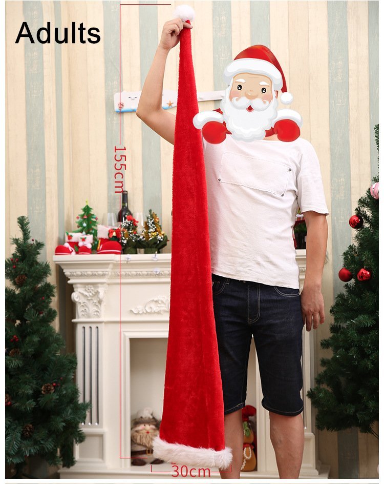 Christmas Unisex Adults Kids Novelty Hat Xmas Party Cap Santa Costume Dress Up, Long Santa Hat (Adults) V474-232047