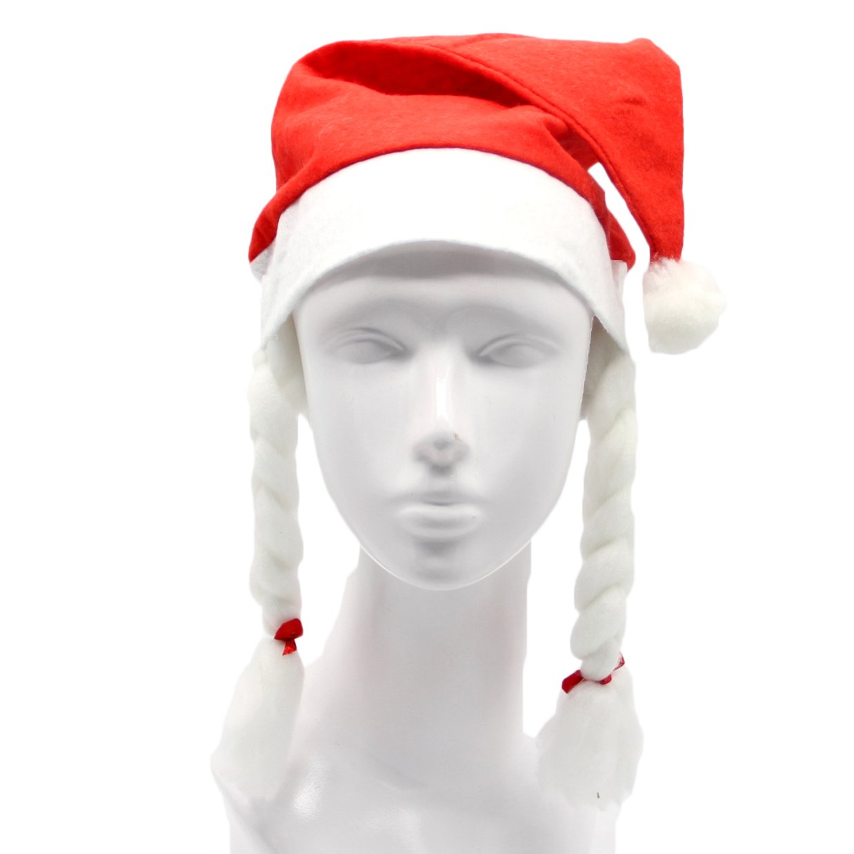 Christmas Unisex Adults Kids Novelty Hat Xmas Party Cap Santa Costume Dress Up, Santa Hat w Braids V474-232052