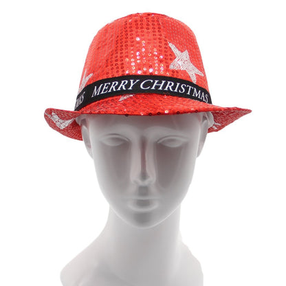 Christmas Unisex Adults Kids Novelty Hat Xmas Party Cap Santa Costume Dress Up, Sequin Fedora V474-232054