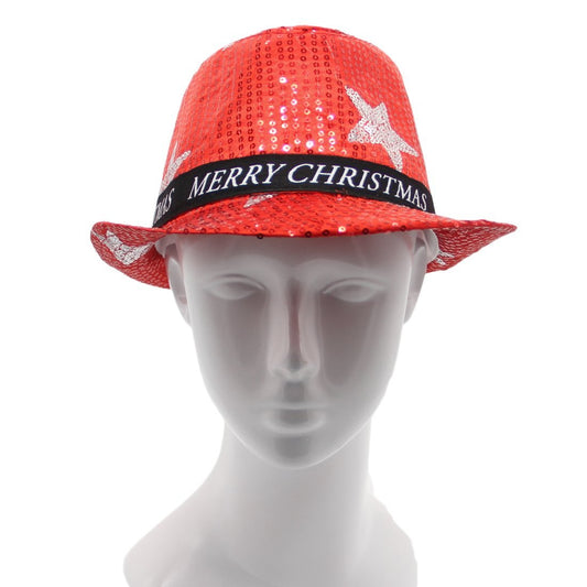 Christmas Unisex Adults Kids Novelty Hat Xmas Party Cap Santa Costume Dress Up, Sequin Fedora V474-232054