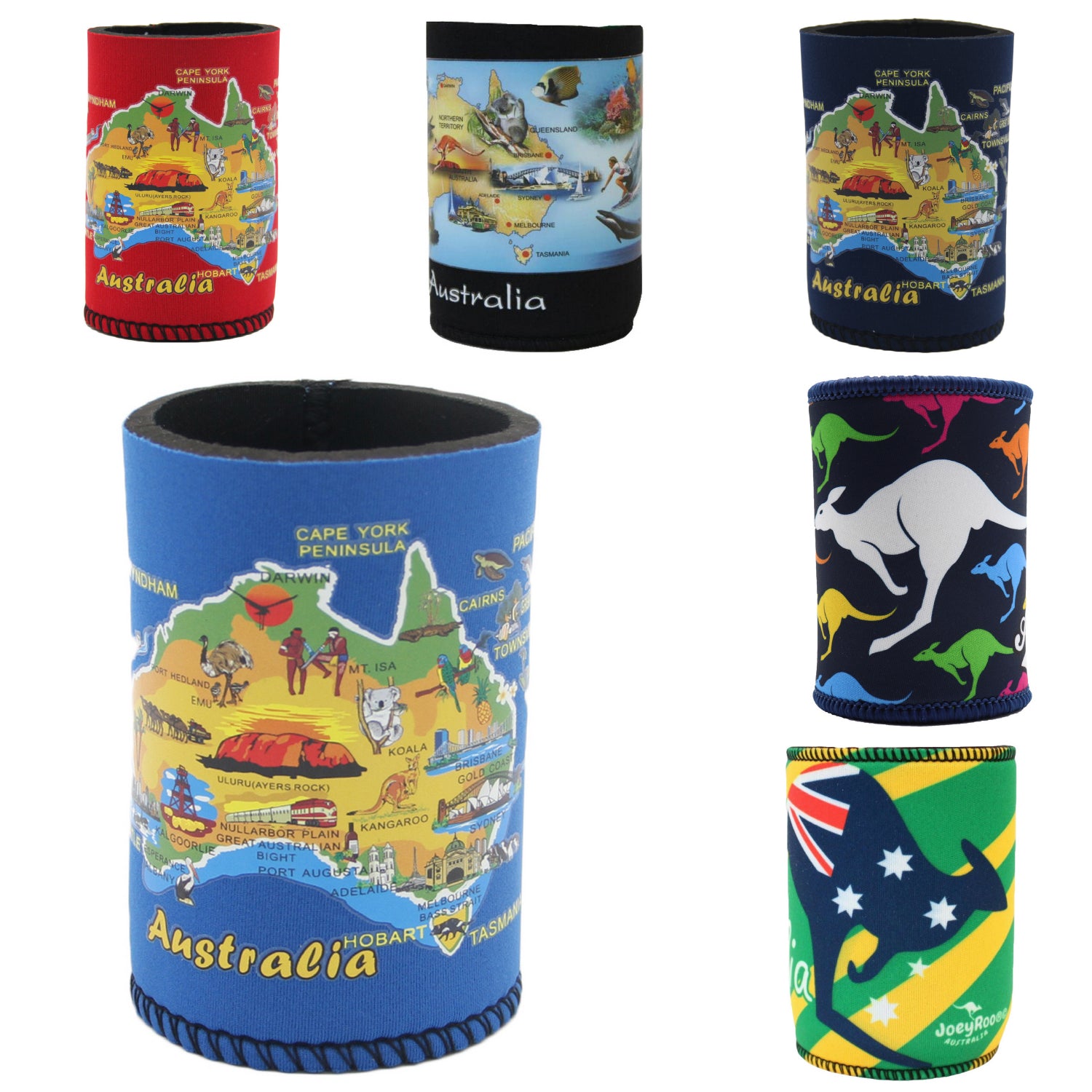 6x Australia Stubby Stubbie Holder Beer Bottle Tin Can Drink Alcohol Cooler Gift, Mixed Design (Maps) V474-238848