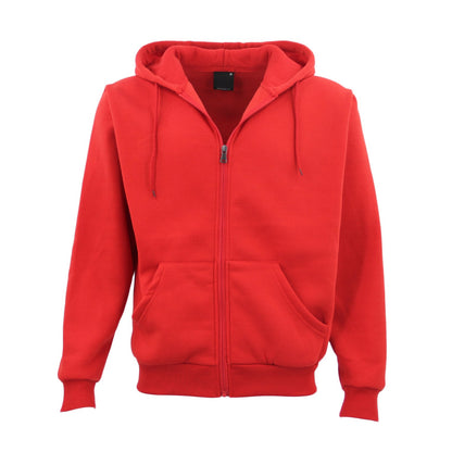 Adult Unisex Zip Plain Fleece Hoodie Hooded Jacket Mens Sweatshirt Jumper XS-8XL, Red, L V474-239067