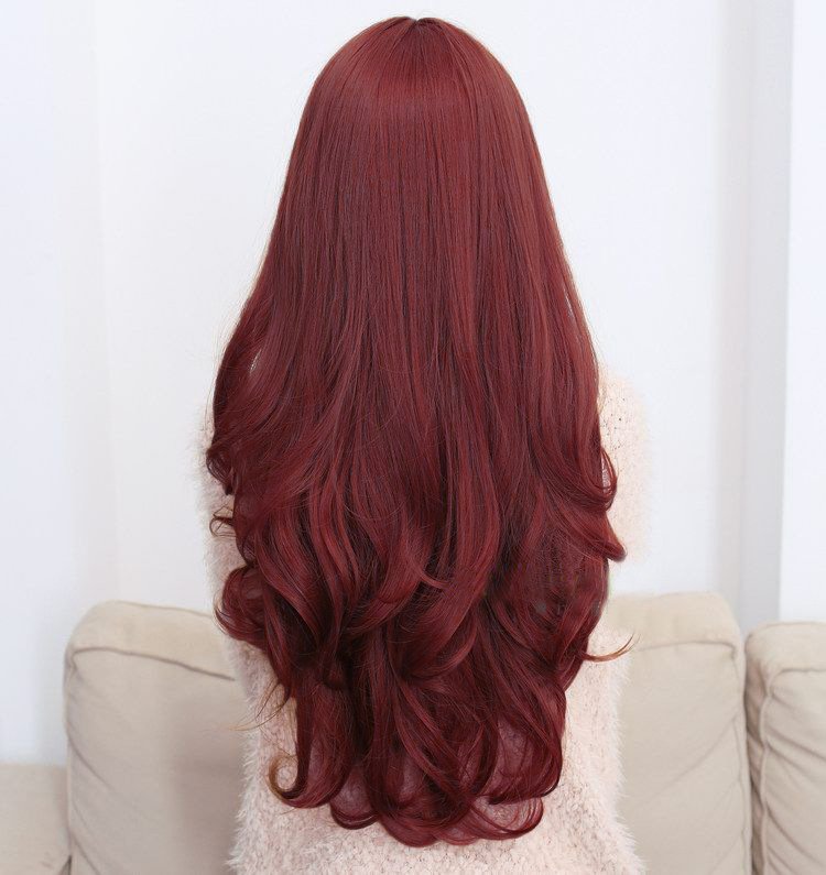 Long Wavy Curly Full Hair Wigs w Side Bangs Cosplay Costume Fancy Anime Womens, Burgundy V474-248928