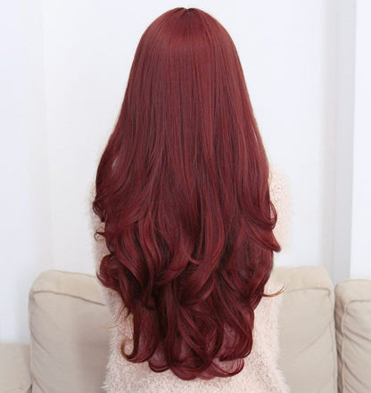 Long Wavy Curly Full Hair Wigs w Side Bangs Cosplay Costume Fancy Anime Womens, Burgundy V474-248928