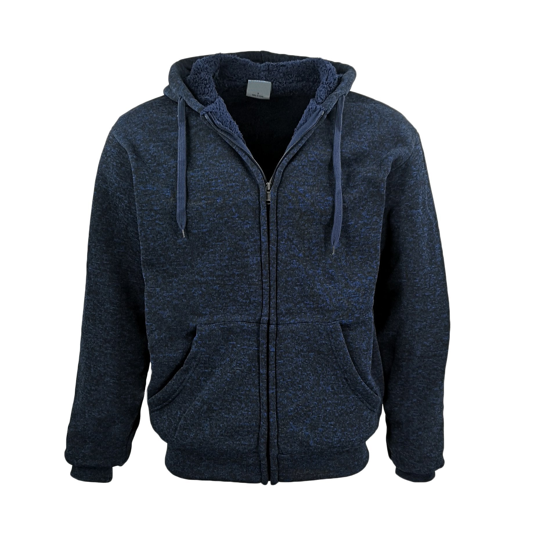 Men's Thick Zip Up Hooded Hoodie w Winter Sherpa Fur Jumper Coat Jacket Sweater, Navy, L V474-249916
