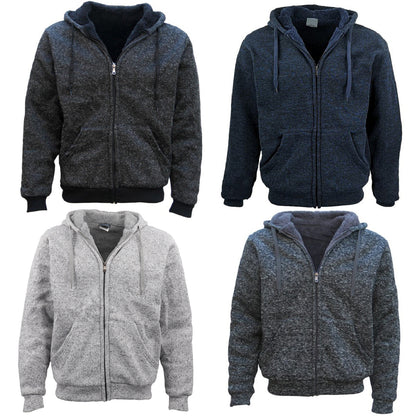 Men's Thick Zip Up Hooded Hoodie w Winter Sherpa Fur Jumper Coat Jacket Sweater, Navy, L V474-249916
