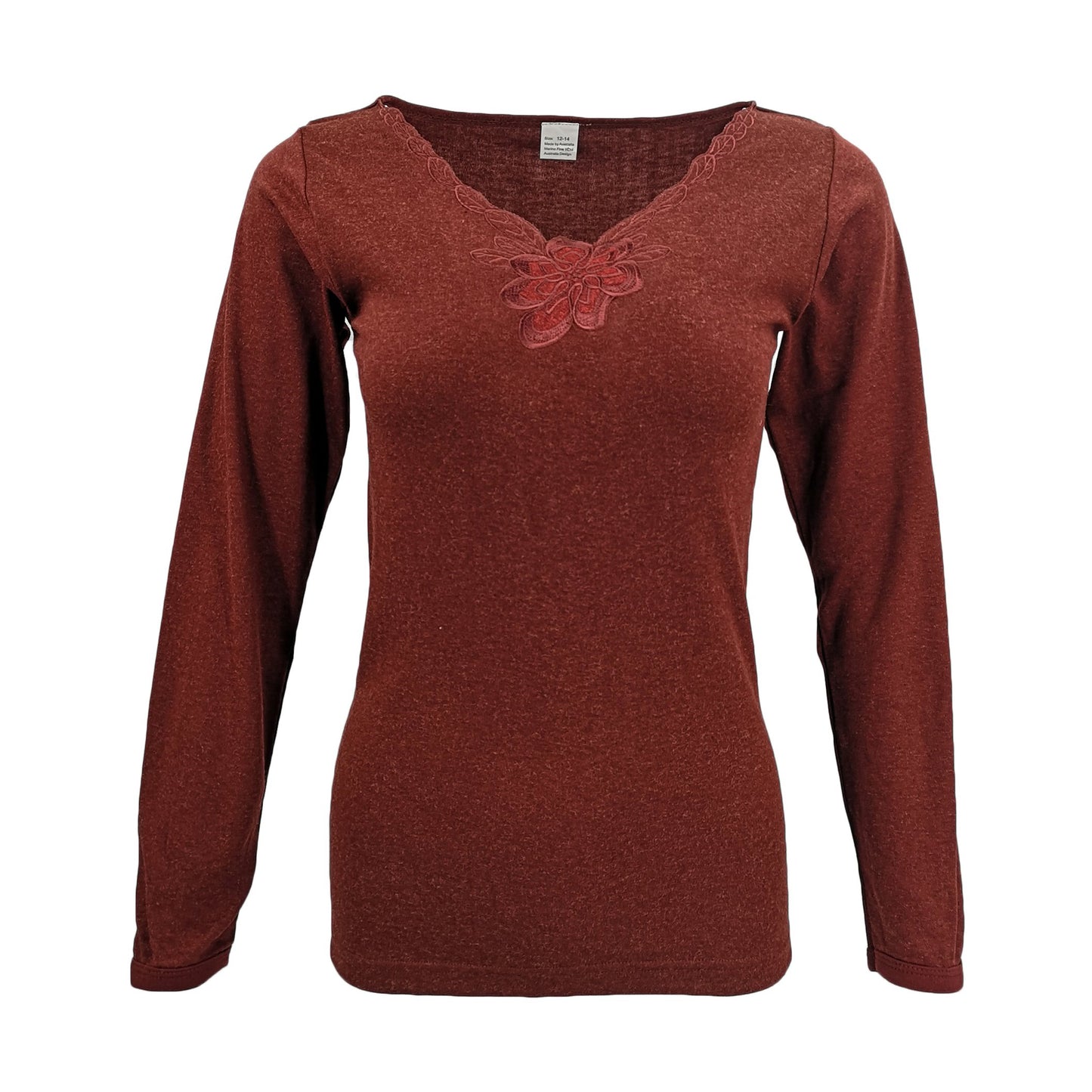 Womens Merino Wool Top Pants Thermal Leggings Long Johns Underwear Pajamas, Women's Floral Top - Burgundy, V474-251553
