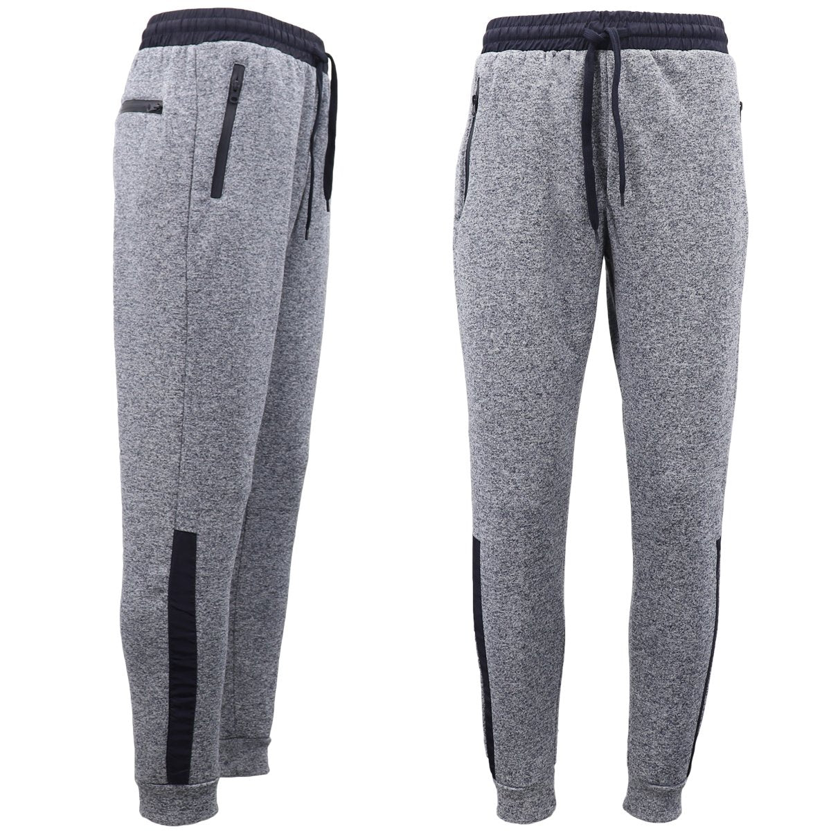 Mens Joggers Trousers Gym Sport Casual Sweat Track Pants Cuffed Hem w Zip Pocket, Navy, S V474-255562
