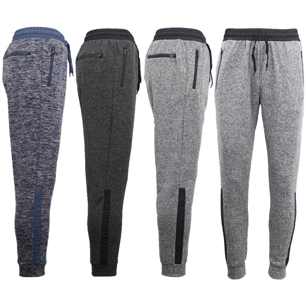 Mens Joggers Trousers Gym Sport Casual Sweat Track Pants Cuffed Hem w Zip Pocket, Navy, L V474-255564