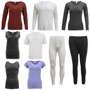 Womens Merino Wool Top Pants Thermal Leggings Long Johns Underwear Pajamas, Womens Short Sleeve - Lavender, V474-281277