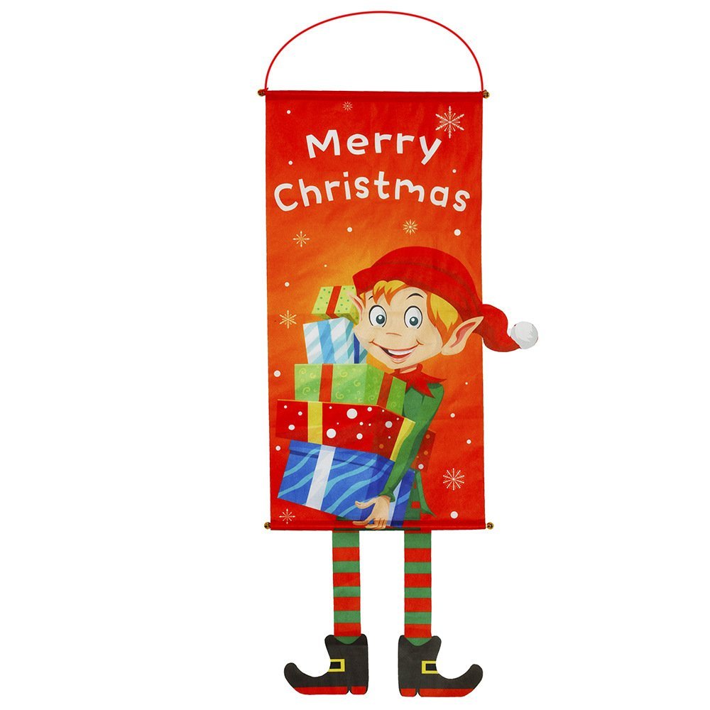 Christmas Hanging Banner Flag Door Window Decor Santa Reindeer Snowman Ornaments, Elf V474-287825
