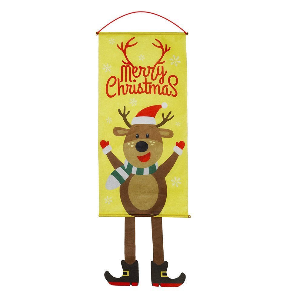 Christmas Hanging Banner Flag Door Window Decor Santa Reindeer Snowman Ornaments, Reindeer V474-287827