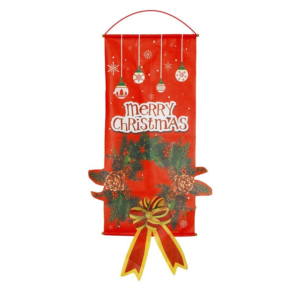 Christmas Hanging Banner Flag Door Window Decor Santa Reindeer Snowman Ornaments, Wreath V474-287829