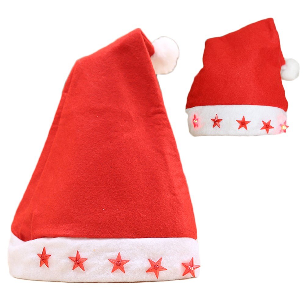 Christmas Unisex Adults Kids Novelty Hat Xmas Party Cap Santa Costume Dress Up, Santa Hat w LED Light Stars V474-288818
