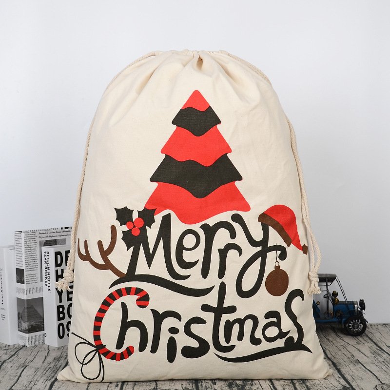 50x70cm Canvas Hessian Christmas Santa Sack Xmas Stocking Reindeer Kids Gift Bag, Cream - Christmas Tree V474-291884