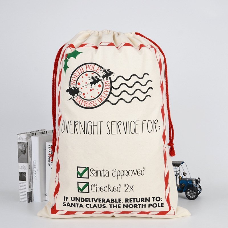 50x70cm Canvas Hessian Christmas Santa Sack Xmas Stocking Reindeer Kids Gift Bag, Cream - Overnight Service V474-291886