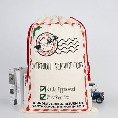 50x70cm Canvas Hessian Christmas Santa Sack Xmas Stocking Reindeer Kids Gift Bag, Cream - Overnight Service V474-291886