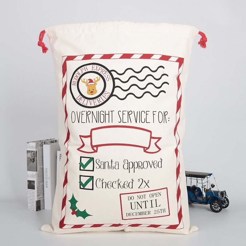 50x70cm Canvas Hessian Christmas Santa Sack Xmas Stocking Reindeer Kids Gift Bag, Cream - Rudolph Express V474-291890