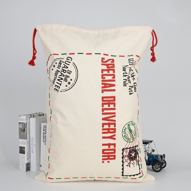 50x70cm Canvas Hessian Christmas Santa Sack Xmas Stocking Reindeer Kids Gift Bag, Cream - Special Delivery V474-291892