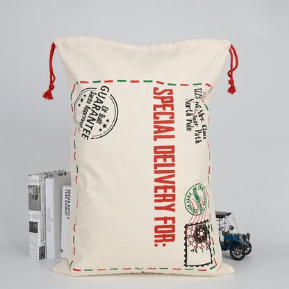 50x70cm Canvas Hessian Christmas Santa Sack Xmas Stocking Reindeer Kids Gift Bag, Cream - Special Delivery V474-291892