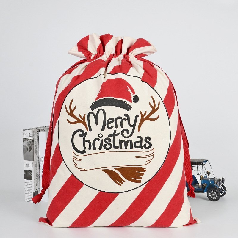 50x70cm Canvas Hessian Christmas Santa Sack Xmas Stocking Reindeer Kids Gift Bag, Red - Merry Xmas w Antler V474-291894