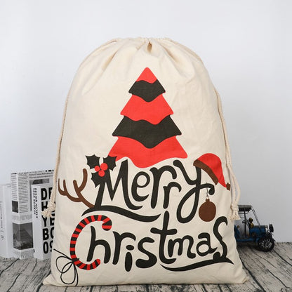Large Christmas XMAS Hessian Santa Sack Stocking Bag Reindeer Children Gifts Bag, Cream - Christmas Tree V474-291896