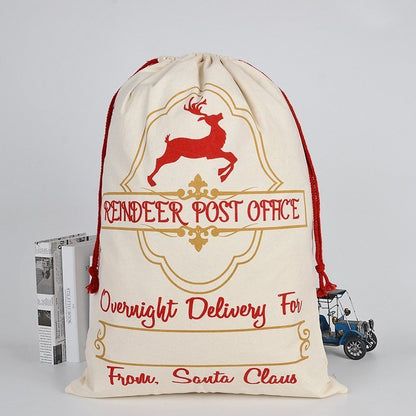 Large Christmas XMAS Hessian Santa Sack Stocking Bag Reindeer Children Gifts Bag, Cream - Reindeer Post V474-291901