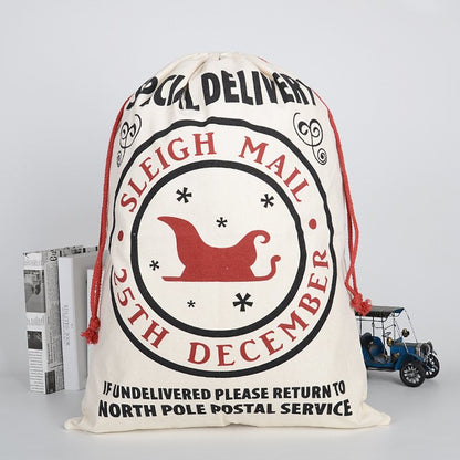 Large Christmas XMAS Hessian Santa Sack Stocking Bag Reindeer Children Gifts Bag, Cream - Sleigh Mail (3) V474-291903