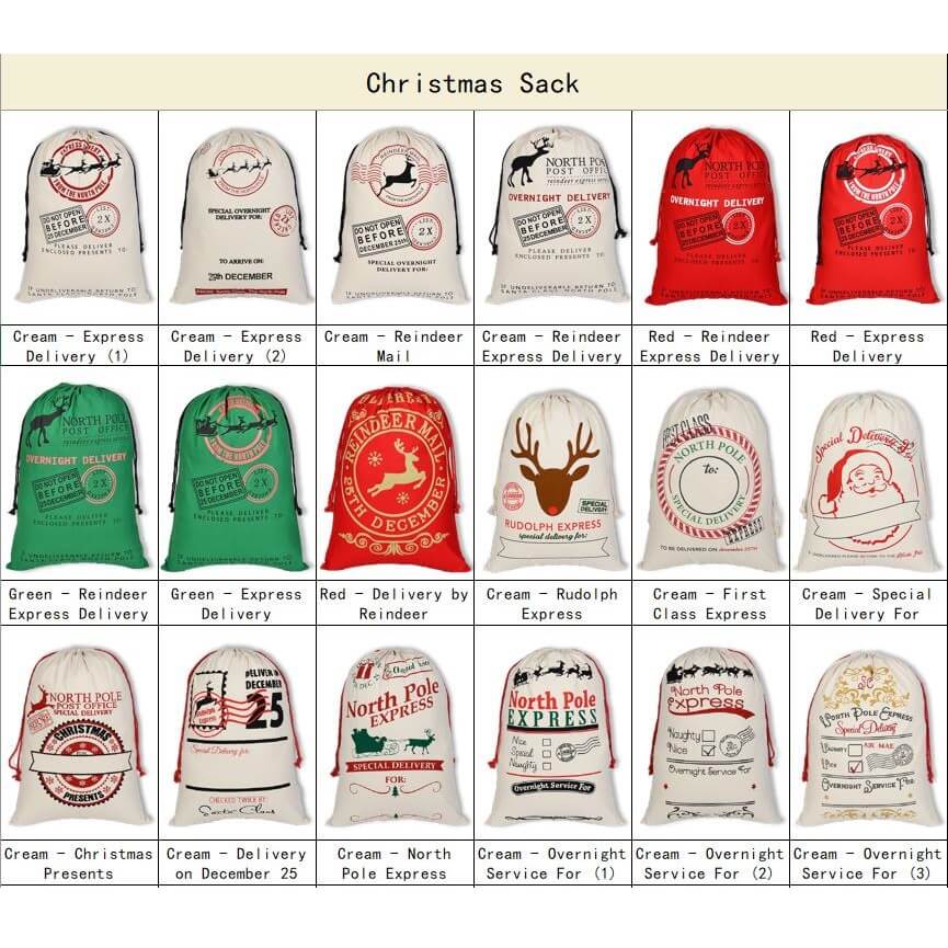 Large Christmas XMAS Hessian Santa Sack Stocking Bag Reindeer Children Gifts Bag, Cream - Tree In Truck V474-291905