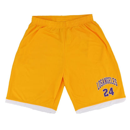 Men's Basketball Sports Shorts Gym Jogging Swim Board Boxing Sweat Casual Pants, Yellow - Los Angeles 24, 2XL V474-308516